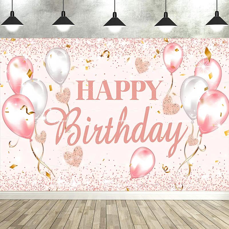 Happy Adult Birthday Black Gold Sparkling Balloon Banner Background, Children's Birthday Party Decoration Photography Background