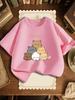 Family Matching T Shirt Stacked Cute Kittens Meow Letter Print Boys Girls Cotton Short Sleeve Parent Kid Lovely Pet Casual Tops