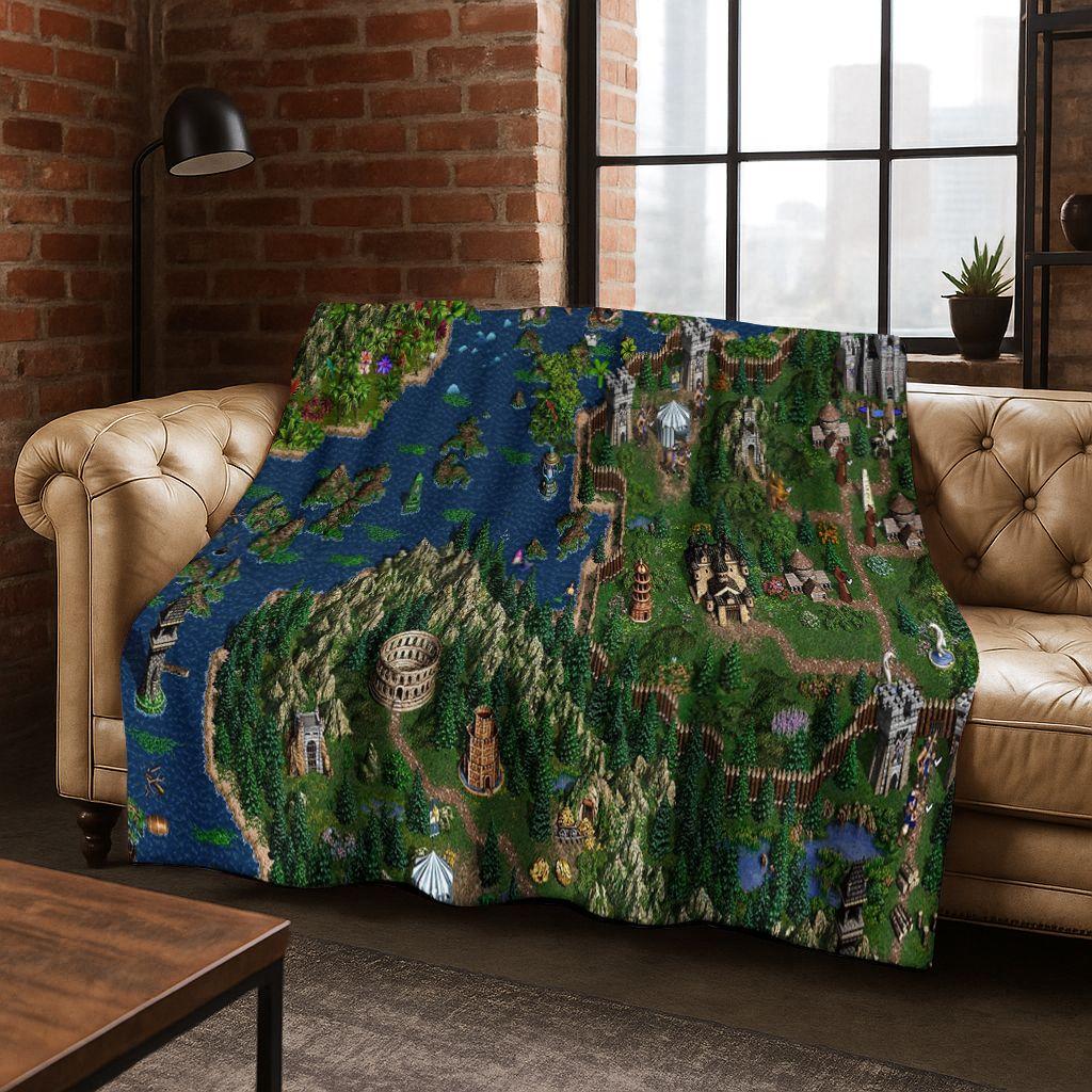 Retro Heroes of Might and Magic Map Games Art Flannel Blanket,Cozy Soft Throw Blanket for Home Bedroom Bed Sofa Cover Gift kids