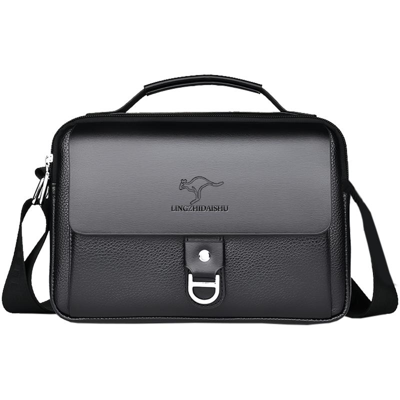 Breathable Shoulder Bag for Men, Waterproof PU Leather Briefcase, Multi-pocket Crossbody Purse for Office & Commute