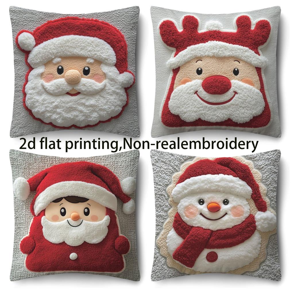 Christmas Is Cute and fun!Santa Claus & Snowman Pattern On Pillowcase New Year Home Decoration 2d Flat Printing