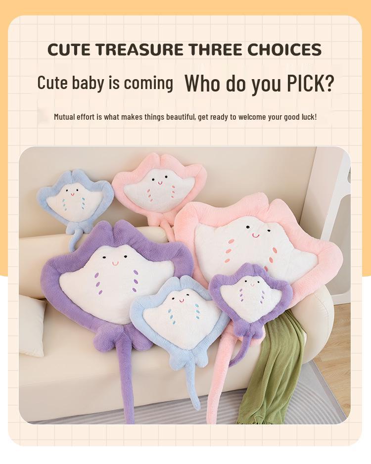 Cartoon Manta Ray Plush Pillow for Girls - Soft Sofa Cushion & Children's Sleeping Toy
