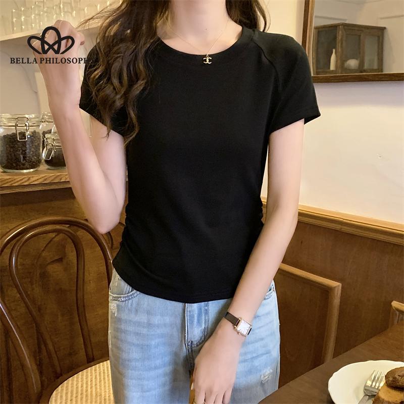 Femeie Tricou scurt Vară Spate scobit slim-fit talie plisată Top cu mâneci scurte pentru femei