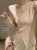 MiiOW Women's V-Neck Lace Detail Knit Long Sleeve Sweater