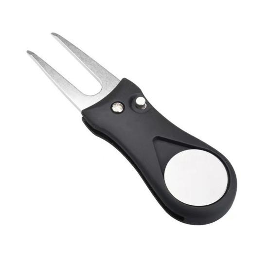 Herramienta para arreglar chuletas de golf plegable, herramienta para reparar chuletas con marcador de bola magnético, robusta de acero inoxidable, horquilla para golfistas