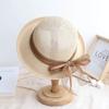 Retro elegant bow ribbon crimped basin hat dome top hat shading breathable fisherman straw hat women's summer