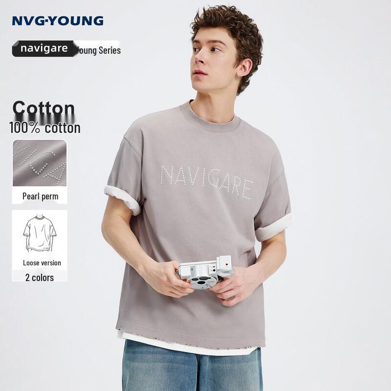 

NVG·YOUNG Men s Distressed Cotton Round Neck Short Sleeve T-Shirt S