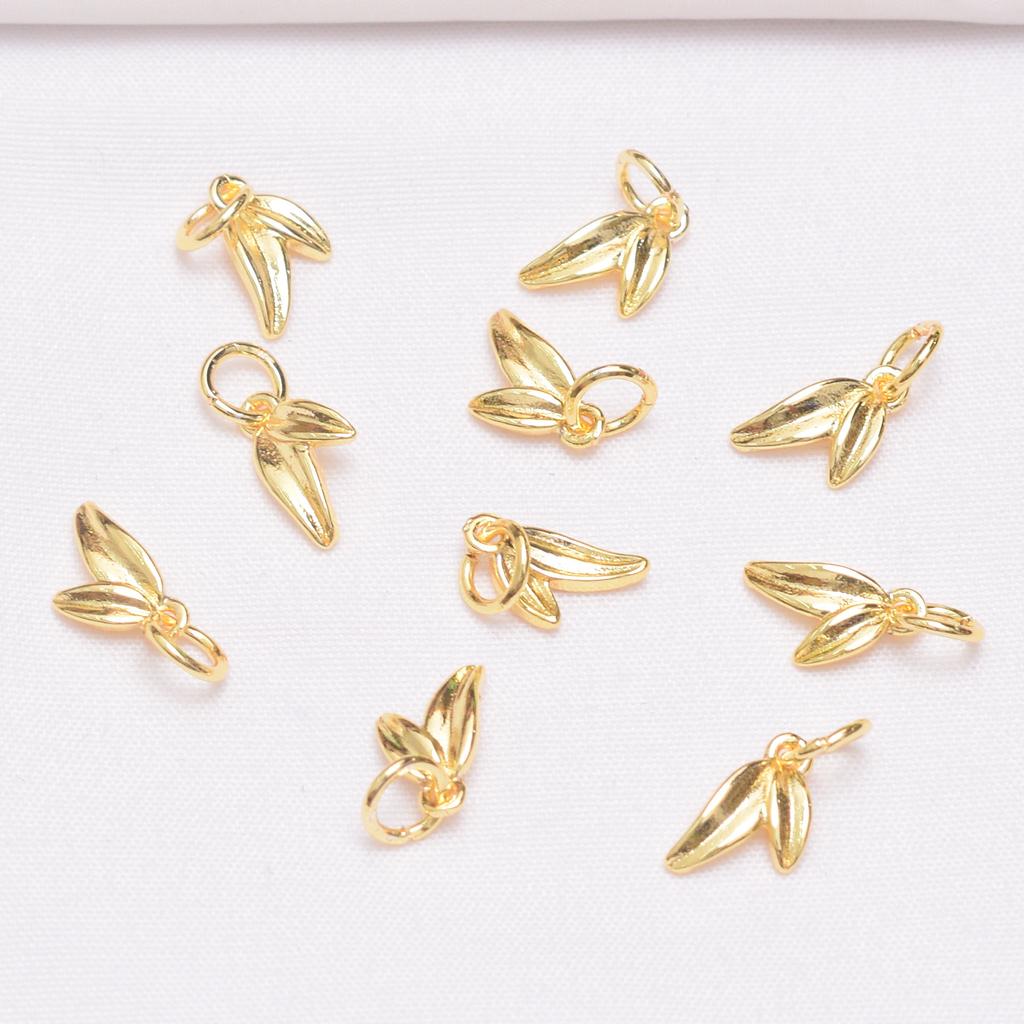 10pcs Color-Preserving Ancient Sand Gold Bamboo Leaf Small Pendant Beaded Diy Handmade Braided Rope Bracelet Necklace Accessories Bamboo Pendant