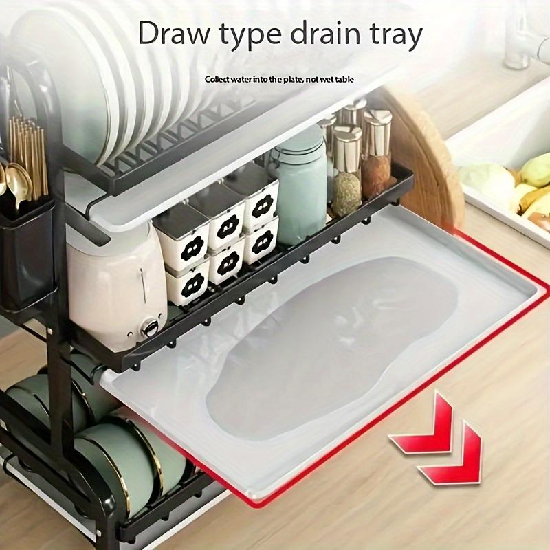 1pc 2/3-Tier Dish Rack for Kitchen Counter,Dish Racks with Drainboard for Kitchen Countertop,Metal Dish Drainer with Utensil Holders