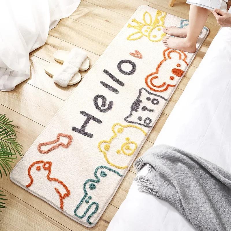 Fluffy Soft Bedside Rug, Thickened Flocking High-Density Handwoven Floor Mat, Non-Slip Luxury Bedroom Carpet for Home Decor
