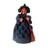 Halloween Witch Doll Decoration Spooky Witch Statue with Broomstick for Home Living Room Fireplace Mantel End Table Desktop Decor