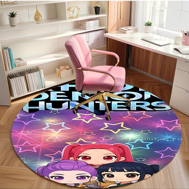 Tappeto Rotondo con Stampa KPop Demon Hunters, Tappeto da Pavimento Lavabile, Per Ingresso, Stanza del Dormitorio, Lavanderia, Ufficio, Studio, Decorazione per la Casa, Regalo di Compleanno Natale
