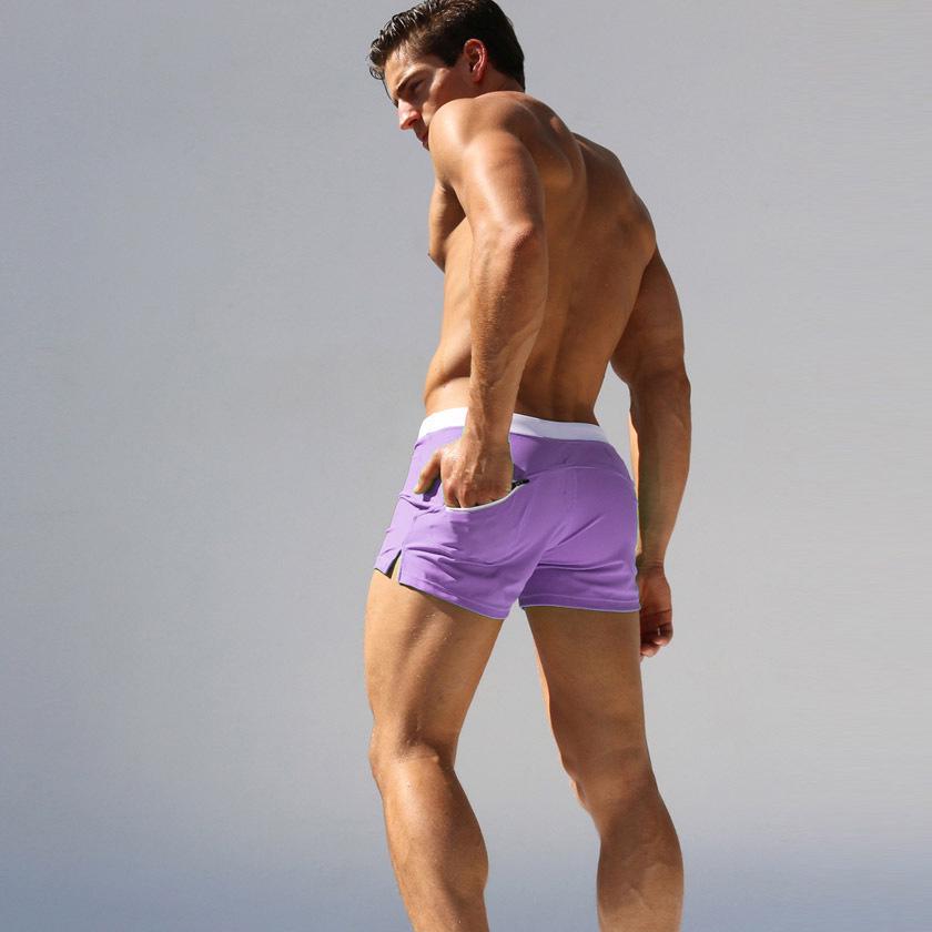 Men's Square Leg Swim Trunks with Back Pocket, European & American Style - In Stock