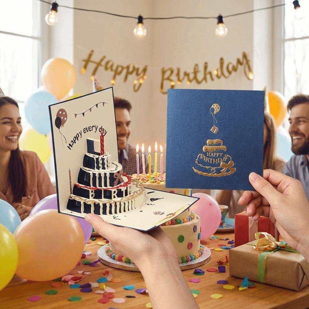 Cake Shape 3D Pop Up Birthday Card Folding Happy Birthday Card Message Cards  Festival Blessing