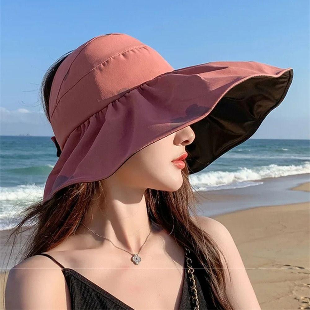 Empty Top Large Visor Sun Hat UV Protection Sunscreen Bucket Hat Summer Sun Cap Travel