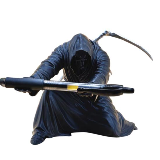 

Grim Reaper Pen Holder Gothic Black Cloak Skeleton Pencil Holder 3D Printed Cool Pen Stand for Students Adults Office Desk Accessory чёрный