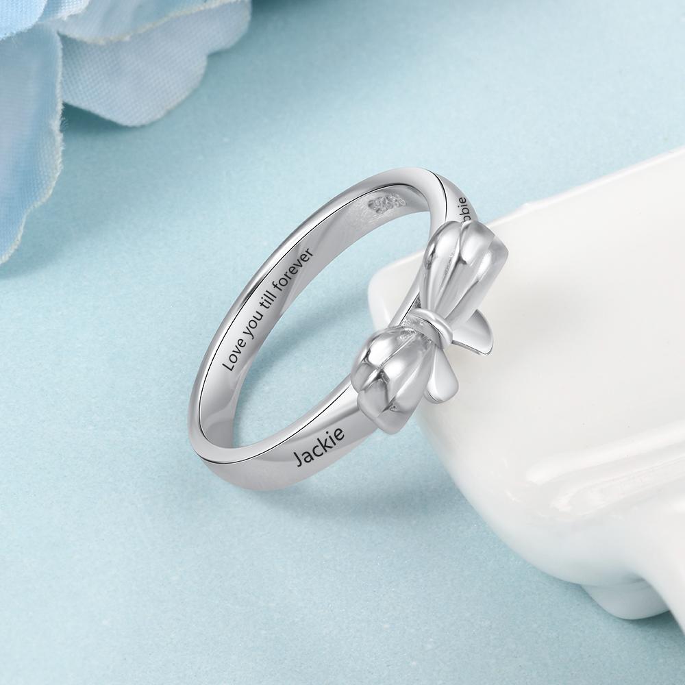 Personalized Finger Ring Chic Trendy Jewelry Bow Shape Engraved 2 Names Custom Fine Rings For Women Souvenir Giveaway Present (Ri103813 )Trendy Rings