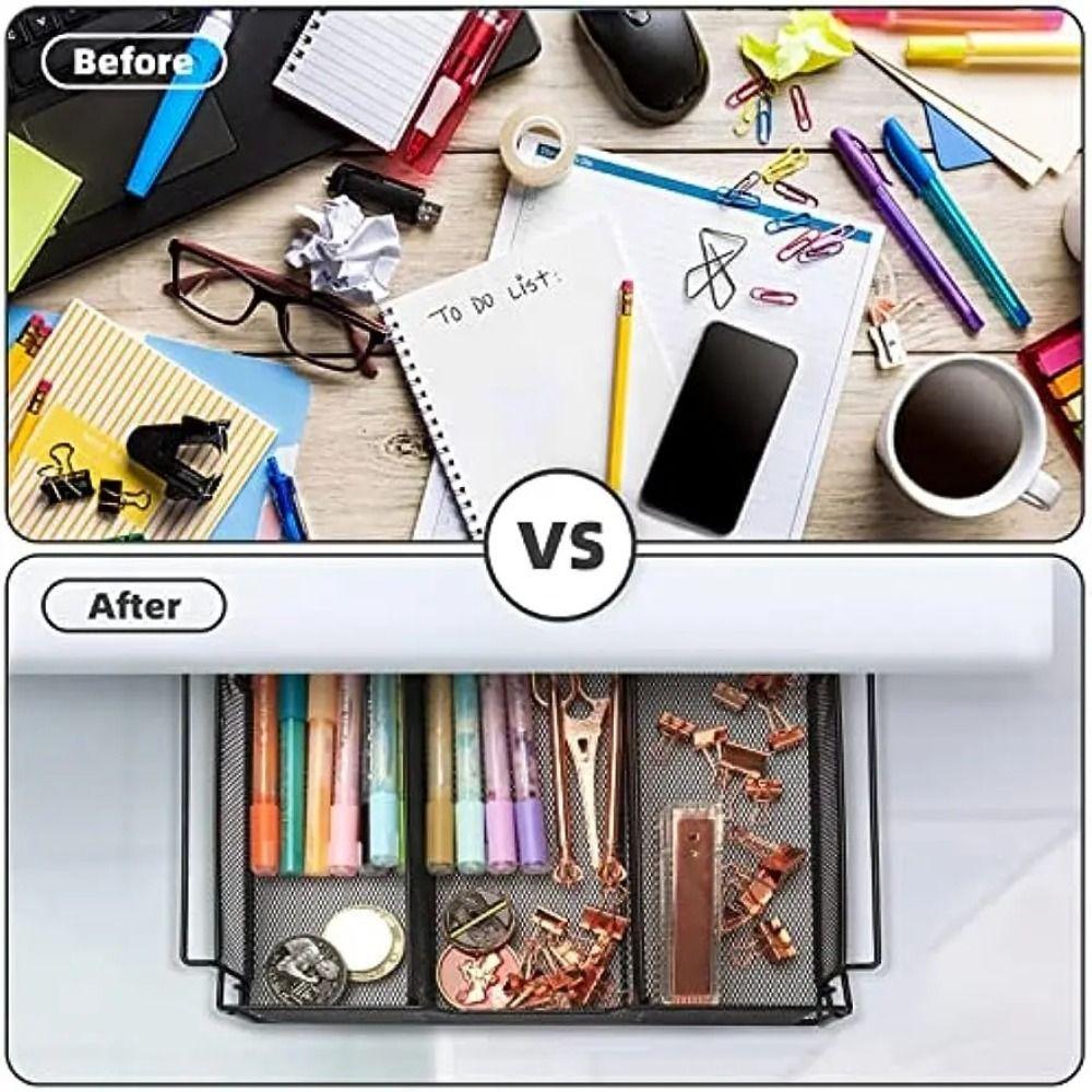 Slide-Out Desktop Organizer Large Capacity Metal Storage Basket Under Desk Drawer  Classroom