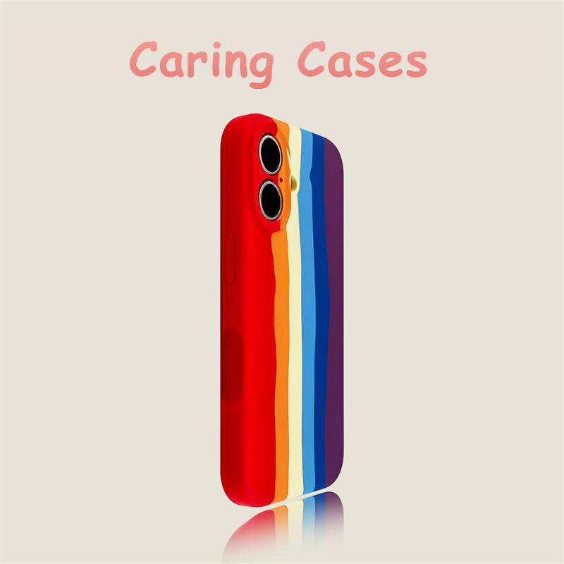 For iPhone 16 Pro Max Case Rainbow Liquid Magnetic Skin-Feel Shockproof Silicone Cover w/ Integrated Camera Button iPhone 16 Pro Max