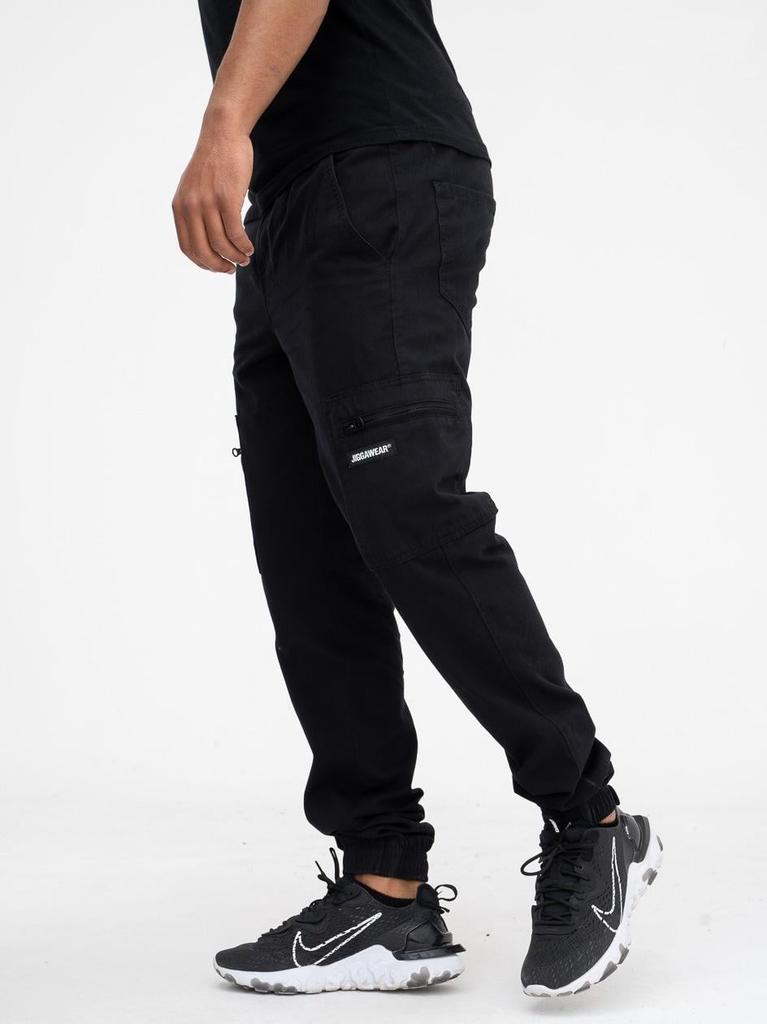 Jigga Wear Stripe Zip Cargo Jogger Pants Black XXL