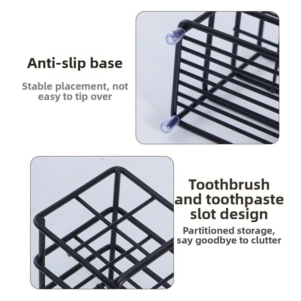 Non-Slip Metal Toothbrush Holder Stable Countertop Storage Rack  Bathroom Accessories