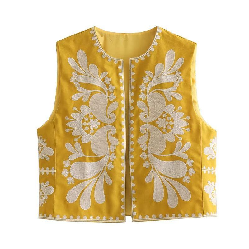 

Printed round Neck Casual Casual Print Crew Neck Casual Sleeveless Vest Yellow S
