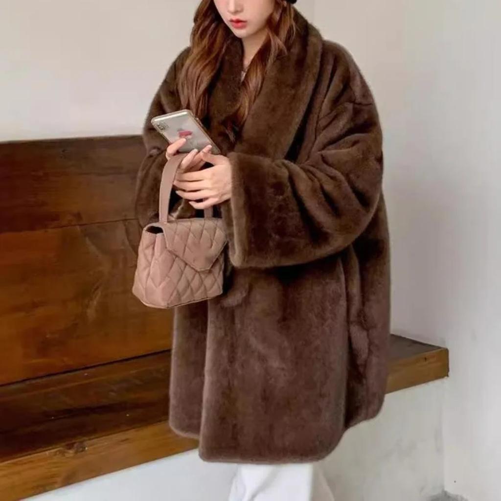VAYLA Winter Neu Damen Jacke mit lockigen Ärmeln und Pelzmodischer Schalkragen Dicke Langarmjacke