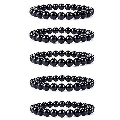 Set of 5 Pieces Round Beads Bracelet Adjustable 6 Mm Natural Beaded Stretchable Elastic Jewellery Bracelet Bangle for Women, Men, Girls, Boys, Unisex