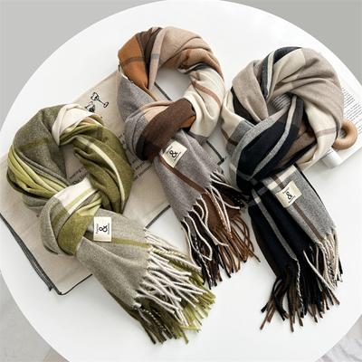 Versatile Imitation Cashmere Tassel Soft And Sticky Plaid Scarf For Women'S Winter Luxury New Fashionable Thickened Warm Shawl