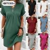 Fashion Summer Spring Solid Color Print Short Sleeve V-Neck Casual Dresses Unique Design