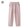 2024 Autumn Homewear Loose-Fitting Solid Color Long Sleeves Pants Outwear Cotton Double-Layer Yarn National Style Retro Plain Pajamas