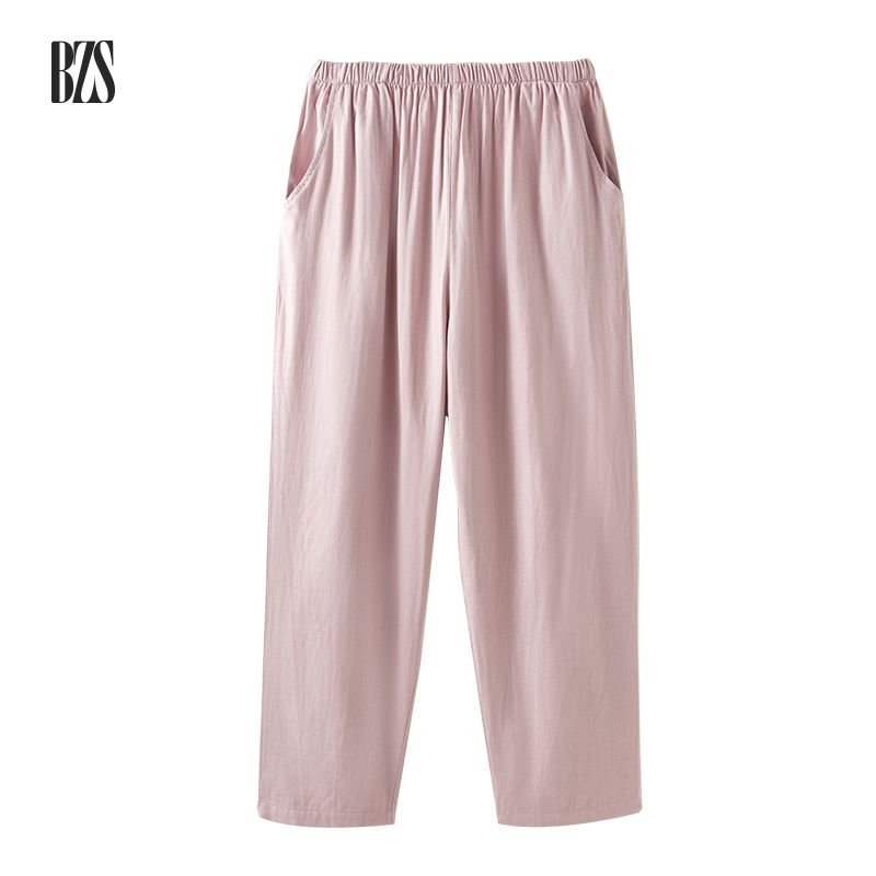 2024 Autumn Homewear Loose-Fitting Solid Color Long Sleeves Pants Outwear Cotton Double-Layer Yarn National Style Retro Plain Pajamas