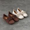 Johnature Genuine Leather Soft Soled Loafers Casual Comfortable Round Toe Lace Up Women's Flat Shoes