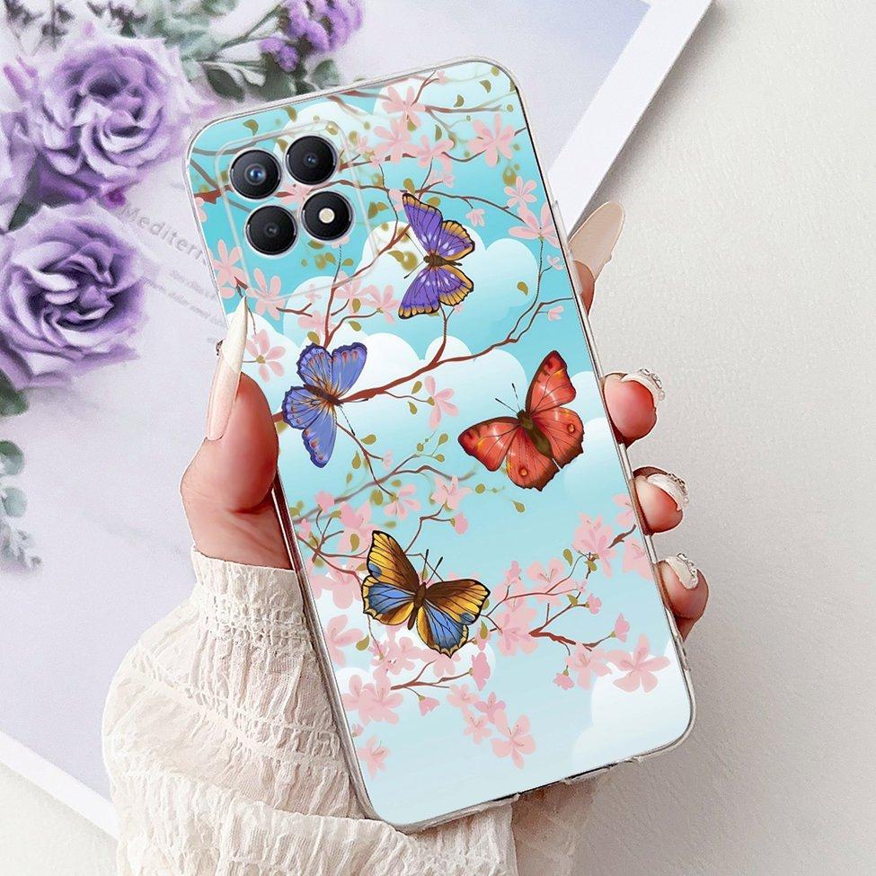 Clear Cover For Realme 8i Case RMX3151 Luxury Butterfly Love Flowers Cool Painted Phone Case For Realme Narzo 50 RMX3286 Cover