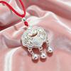 Silver Peace Ruyi Lock with Red Cord, Silver Ruyi Peace Lock Necklace, Unisex New Style Longevity Lock Pendant Sweater Chain