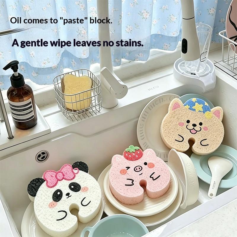 5Pcs Cartoon Animal Kitchen Dish Sponge Super Absorbent Non-Scratch Scrubber for Household Kitchen Cleaning 5PCS