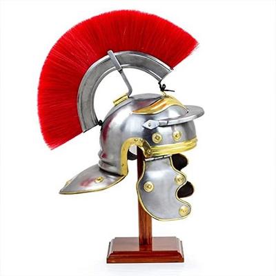 Helmet Medieval Age  With Red Coat Of Arms, Roman Centurion, Gallic Blacksmiths, Gladiator Helmet