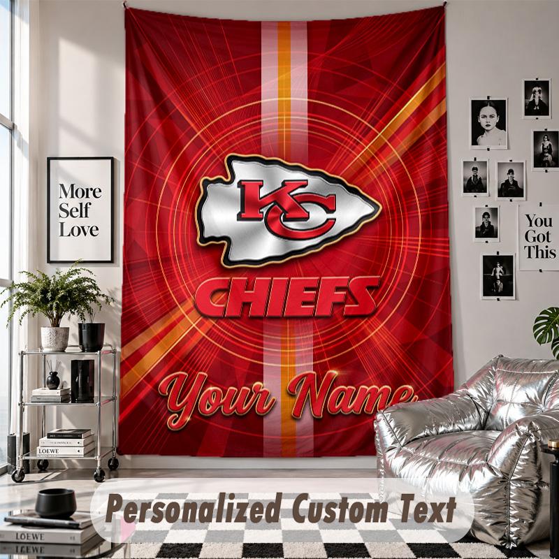 Wandbehang mit individuellem Namen & Text, Dekorative Tapisserie der Kansas City Chiefs für das Schlafzimmer