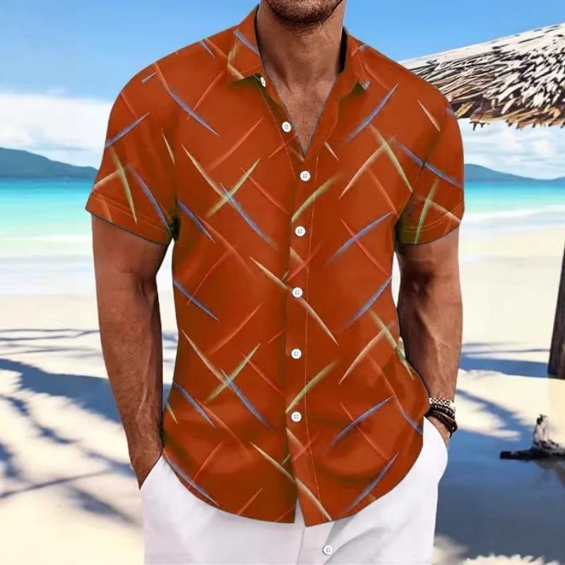 Men Colorful Geometric Print Short Sleeve Button Down Shirt