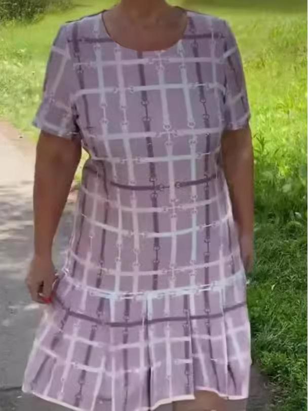 Rochie Europeană Americană cu Imprimeu A-line Mărimi Mari - Subțiază, Gât Rotund, Mânecă Scurtă