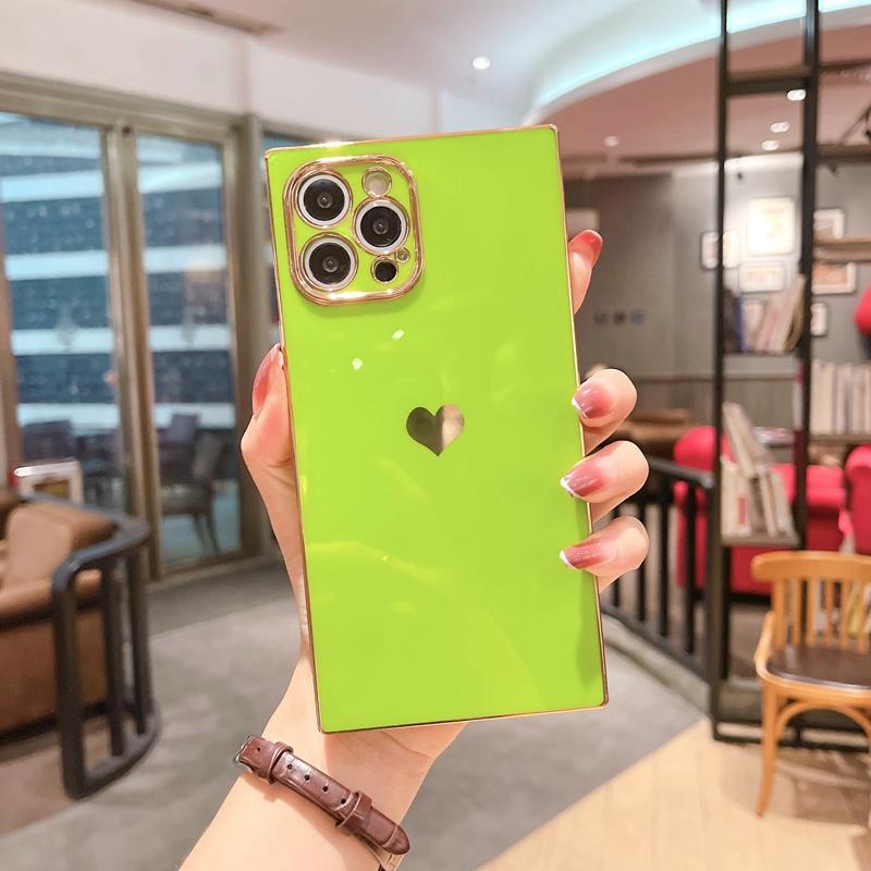 Soft Square Love Heat Phone Case For iPhone 12 11 13 14 Pro Max Mini X XR XS Max 7 8 Plus SE  Electroplated Bumper Cover