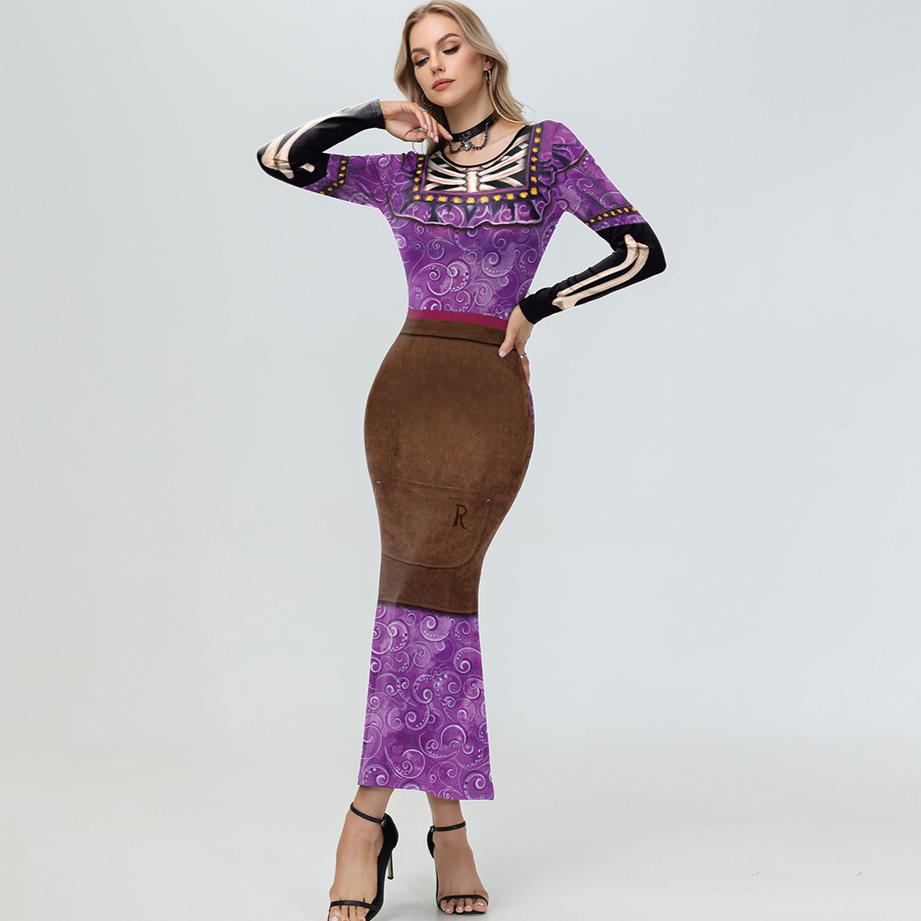 

autumn winter vintage purple maxi dresses personality graphic print long sleeved dress for women skirt Cosplay Halloween women s clothing S