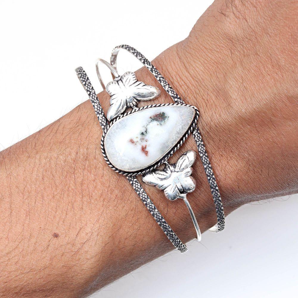 White Solar Quartz Gemstone Jewelry Cuff Bracelets 7''Adjustable