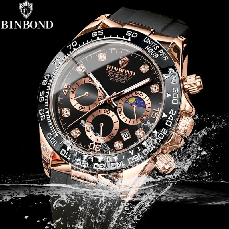 BINBOND Luxury Men Watch Quartz Man Watches Waterproof Luminous Hand Top Brand Watch for Men Date Chronograph Sport Wristwatch