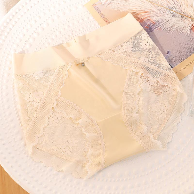 Light Luxury Satin Seamless Large Size Underwear Women's Jacquard Lace Sexy Fat MM Women's Underwear Ice Silk