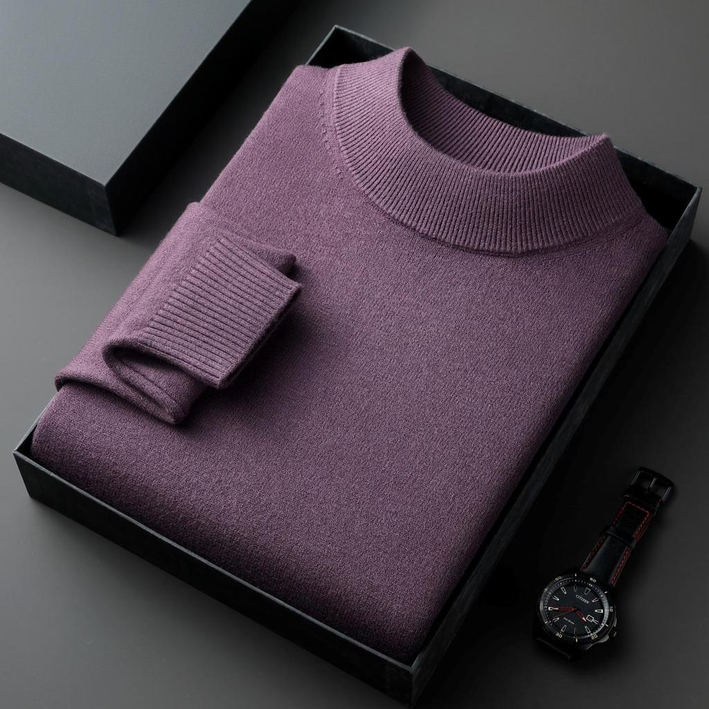 Men's Winter Knitted Wool Sweater with Half-High Collar