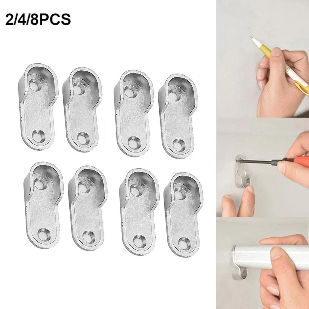 2/4/8 Pcs Closet Brackets 47*19*2mm Silver Zinc Alloy Wardrobe Clothes Tube Support Rod Pole End Thickening Holder Accessories