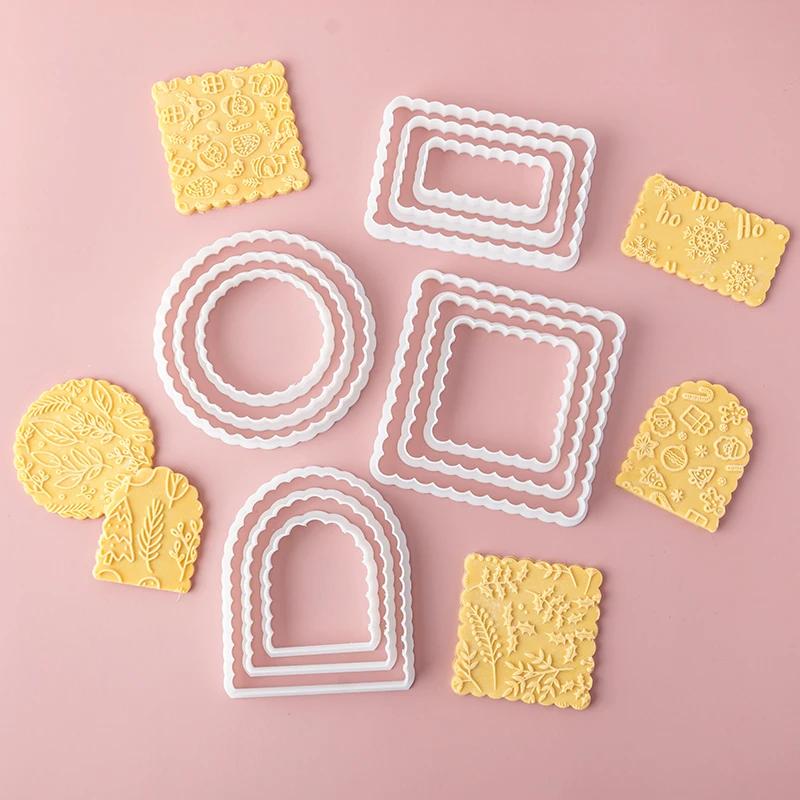 Square Arch Rectangle Cookie Cutter Mold Wavy Round Shaped Blessing Frame Fondant Cookie Cutting Die Baking Cake Decorating Tool