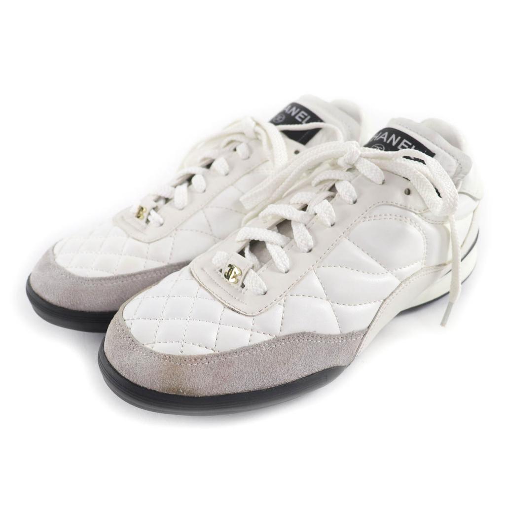 Great CHANEL sneakers white leather Women 38 G40178 Used