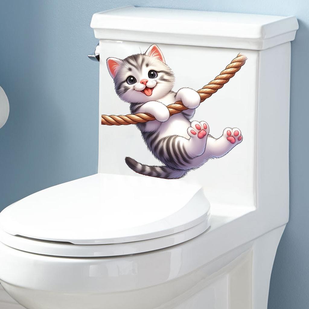 Adorable Cartoon Kittens Clutching Jute Rope Bedroom Living Room Study Wall Decals for Decorative Enhancement